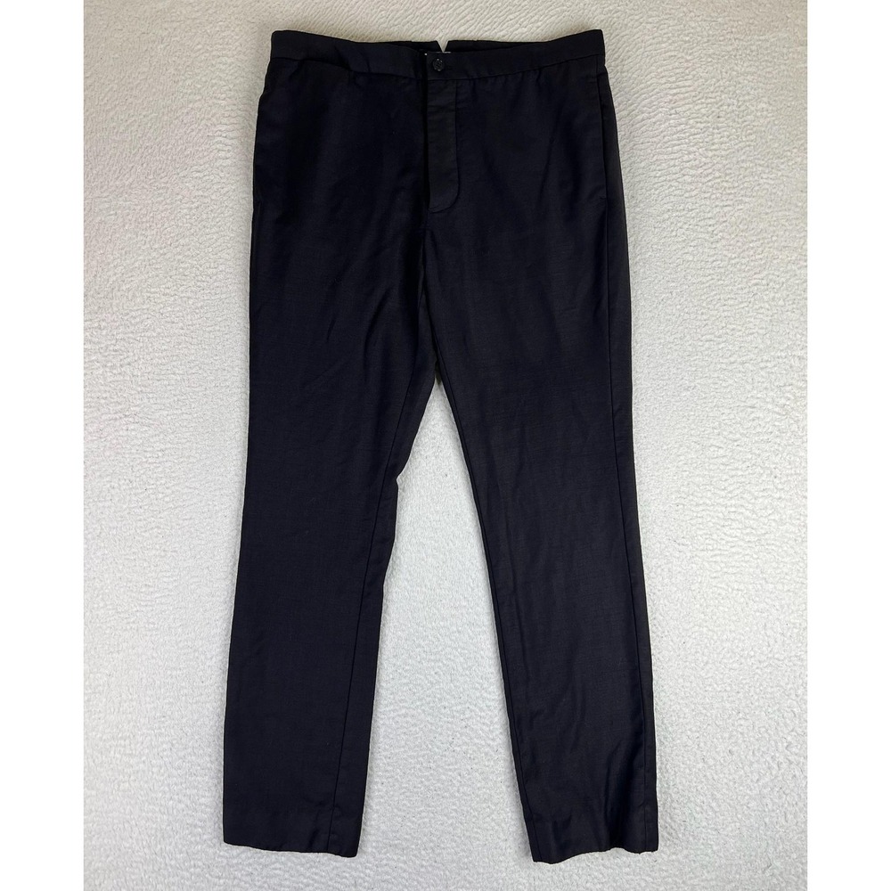 Helmut Lang Dress Pants Mens 32x30 Black Virgin Wool Flannel Slim Fit Tapered